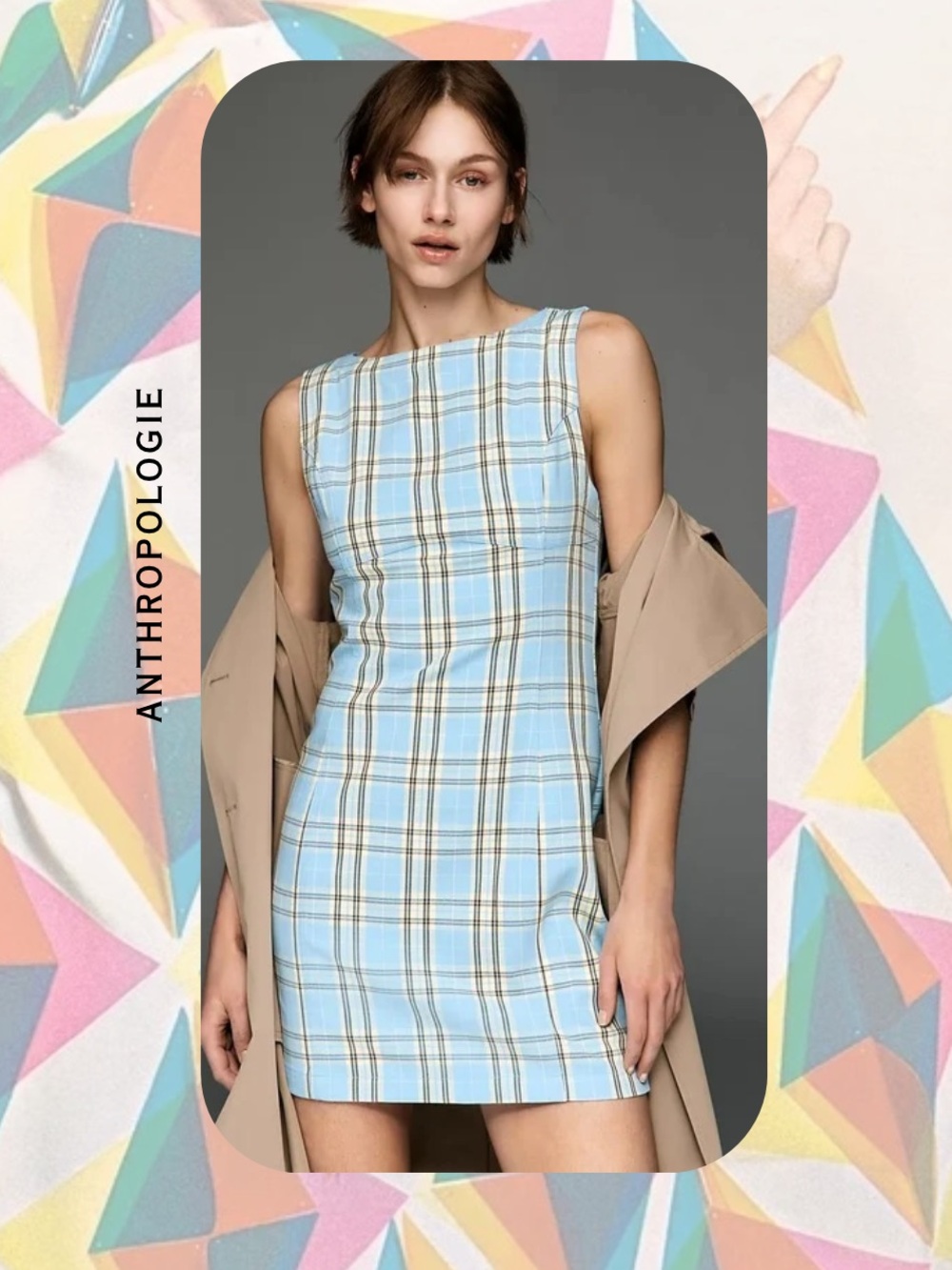 🎉Anthropologie Pilcro Blue Plaid Sleeveless Mini Dress — 1960s Mod